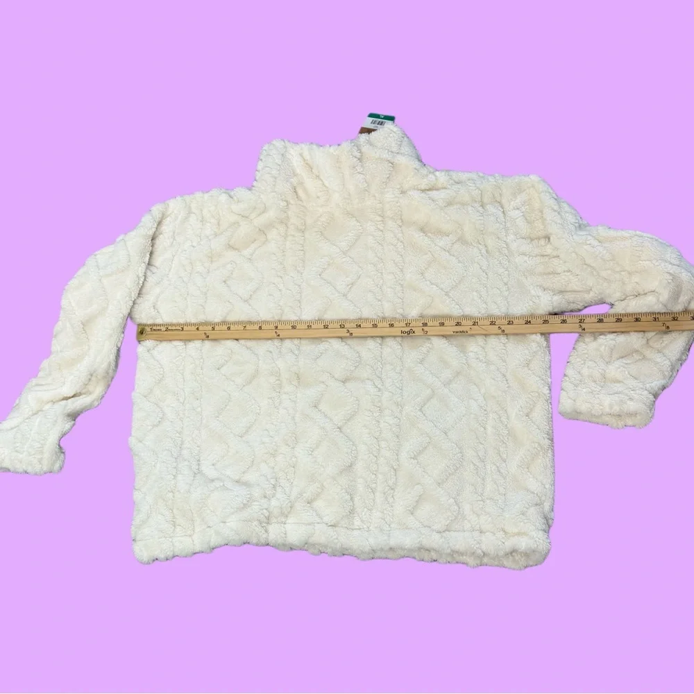 Eddie Bauer Cozy Cable Fleece Pullover Mock Neck Ivory/Cream - Picture 7 of 13